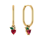 Ovale Creole mit Afpel-Charm, 925 Silber 14K vergoldet, grün-rote Zirkonia