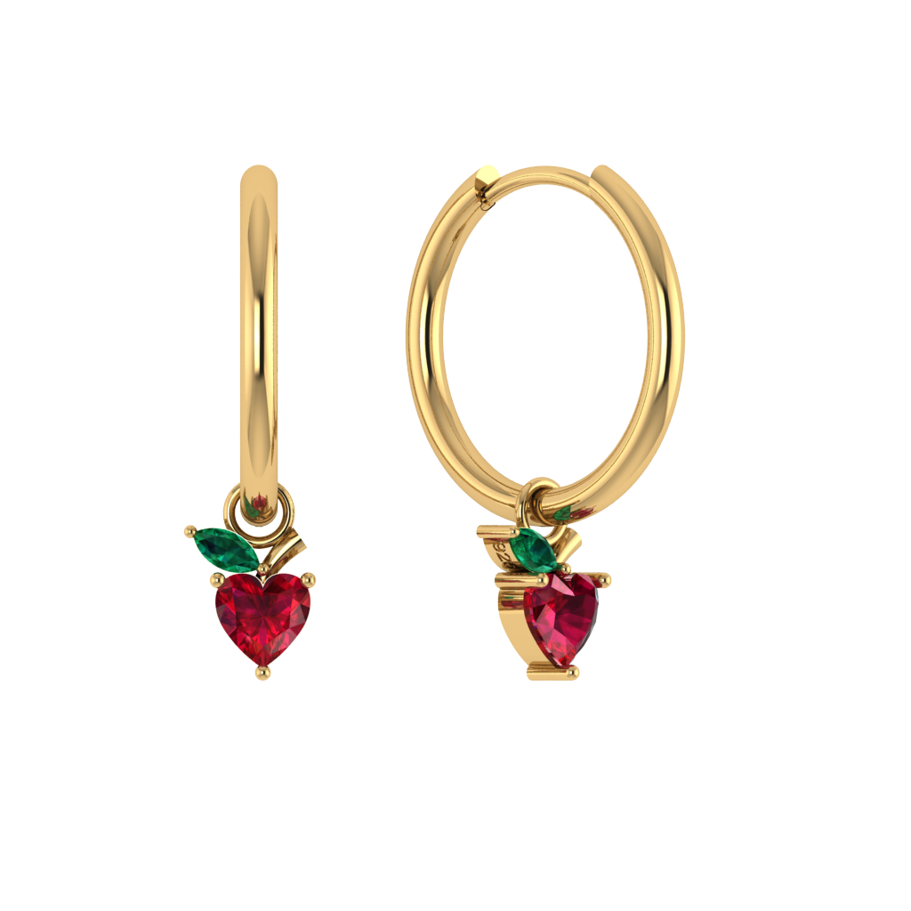 Runde Creole mit Afpel-Charm, 925 Silber 14K vergoldet, grün-rote Zirkonia