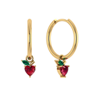 Runde Creole mit Afpel-Charm, 925 Silber 14K vergoldet, grün-rote Zirkonia