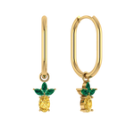 Ovale Creole mit Ananas-Charm, 925 Silber 14K vergoldet, grün-gelbe Zirkonia.