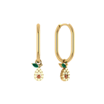 Ovale Creole mit Avocado-Charm, 925 Silber 14K vergoldet, grün-weiß-orangene Zirkonia.