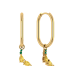 Ovale Creole mit Bananen-Charm, 925 Silber 14K vergoldet, grün-gelbe Zirkonia.