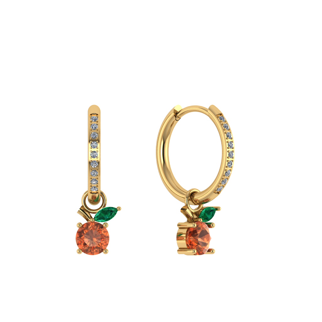 Runde Pavé-Creole mit Orangen-Charm, 14K vergoldet, Zirkonia-Steine.