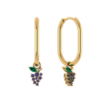 Ovale Creole mit Weintrauben-Charm, 925 Silber 14K vergoldet, grün-violette Zirkonia.