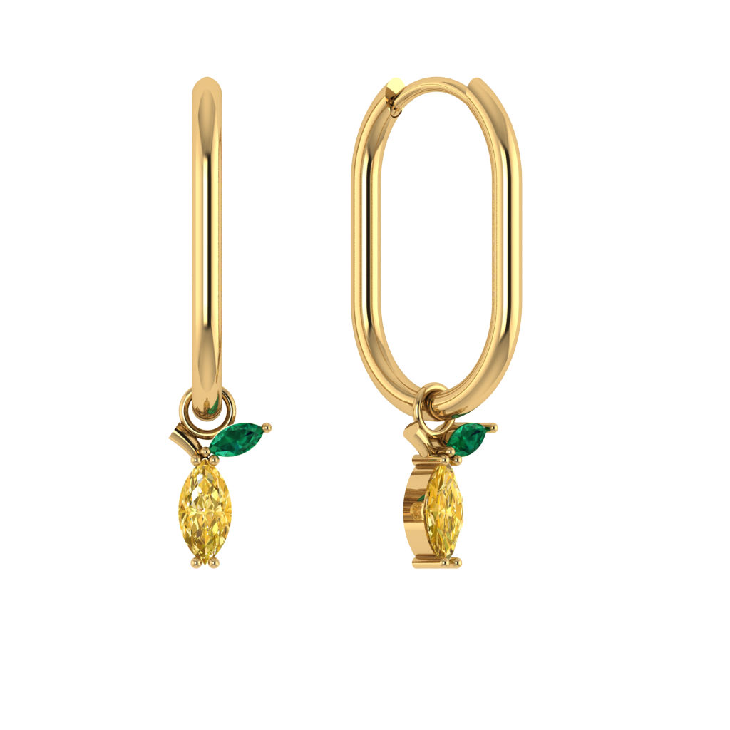 Ovale Creole mit Zitronen-Charm, 925 Silber 14K vergoldet, grün-gelbe Zirkonia.