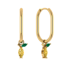 Ovale Creole mit Zitronen-Charm, 925 Silber 14K vergoldet, grün-gelbe Zirkonia.