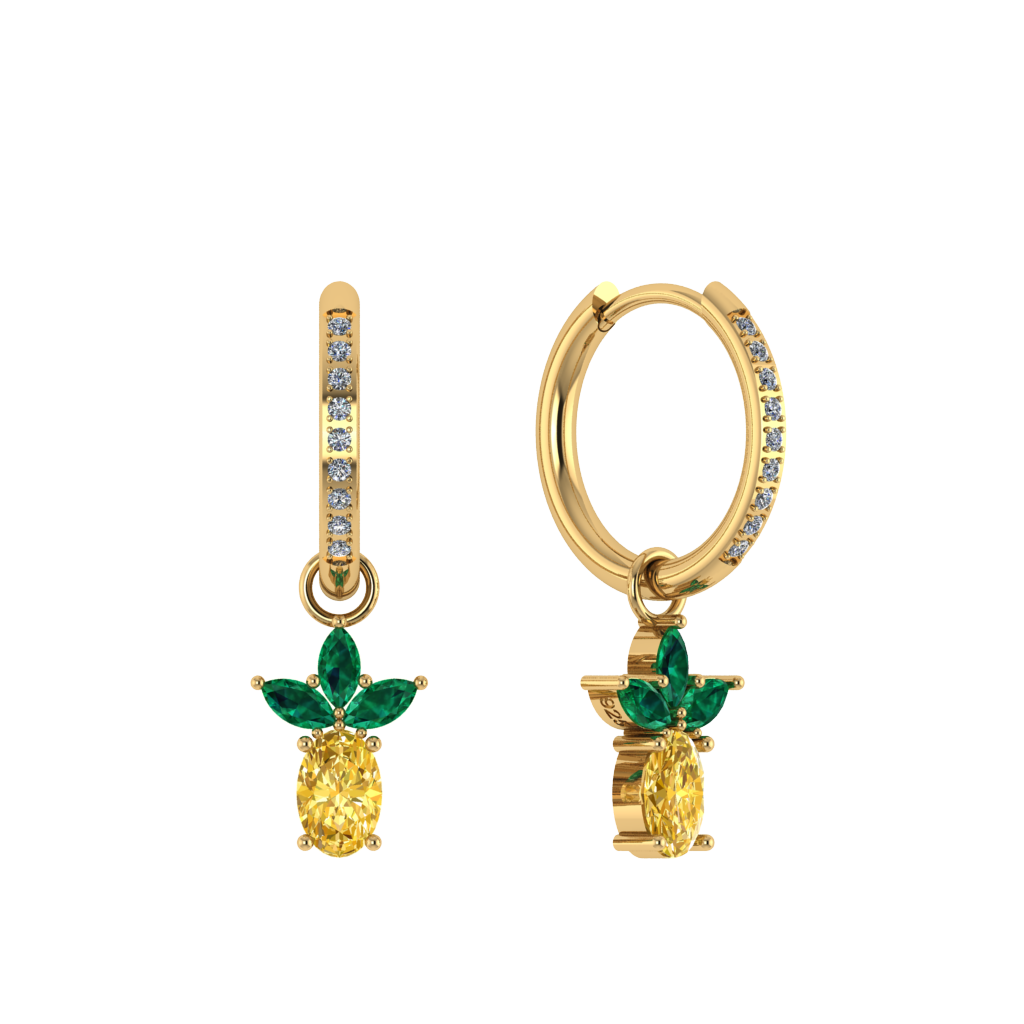 Runde Pavé-Creole mit Ananas-Charm, vergoldet, detailreich funkelnd.