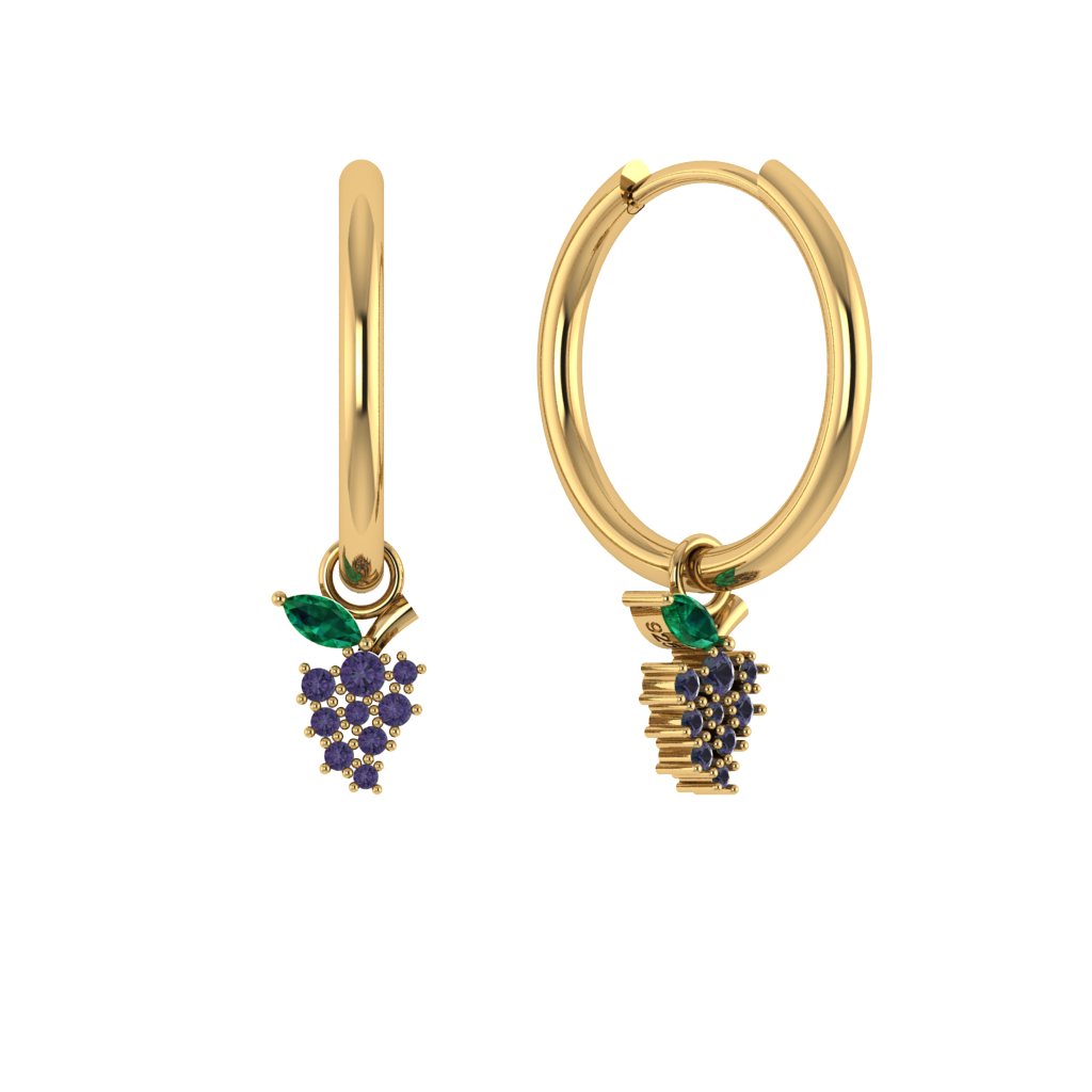 Schlichte Creole mit Weintrauben-Anhänger, 925er Silber, vergoldet.