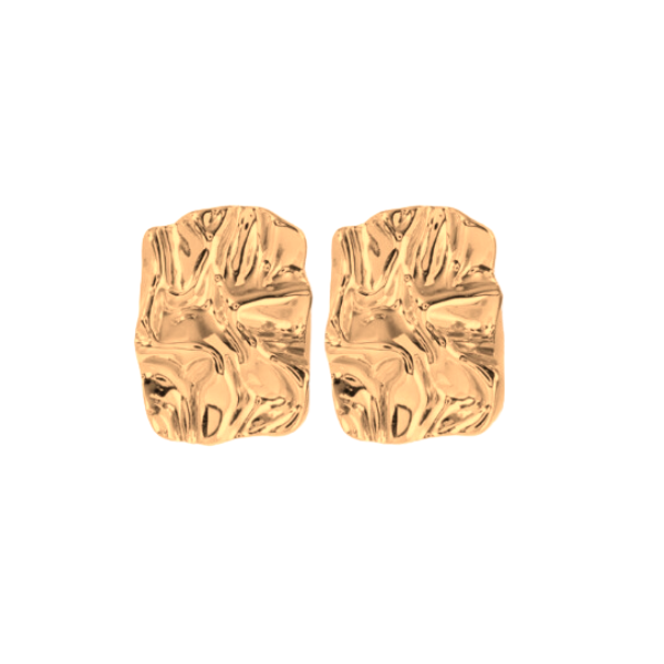 Steel Grace Ohrstecker in Gold, skulpturale Struktur, polierter Edelstahl, Produktfoto als Paar