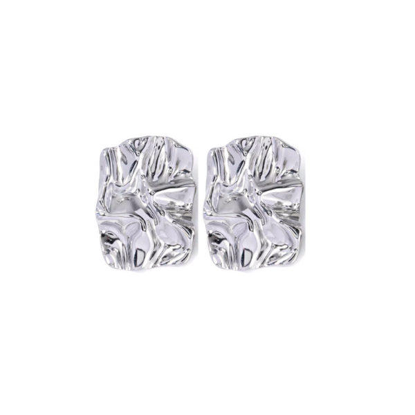 Steel Grace Ohrstecker in Silber, strukturierte rechteckige Form aus poliertem Edelstahl, Produktfoto als Paar
