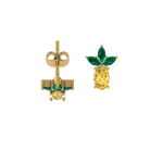 Ananas-Ohrstecker Produktansicht, gelber Stein und grünes Blatt, 14K vergoldete Fassung.