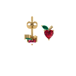 Apfel-Ohrstecker Produktansicht, roter Herzstein mit grünem Blatt, 925 Silber vergoldet.