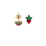Erdbeere-Ohrstecker aus 925 Silber, 14K vergoldet – Produktansicht, rot-grün, filigran.