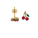 Kirsche-Ohrstecker aus 925 Silber, 14K vergoldet – Produktansicht, rot-grün, filigran.