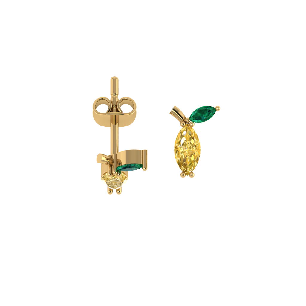 Zitrone-Ohrstecker aus 925 Silber, 14K vergoldet – Produktansicht, gelb-grün, filigran.