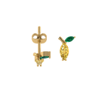 Zitrone-Ohrstecker aus 925 Silber, 14K vergoldet – Produktansicht, gelb-grün, filigran.