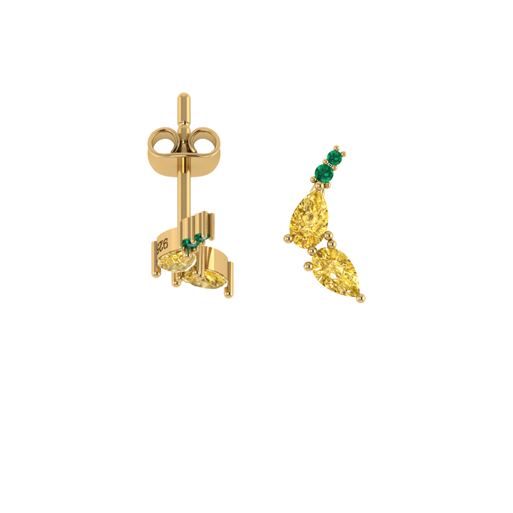 Banane-Ohrstecker aus 925 Silber, 14K vergoldet – Produktansicht, gelb-grün, filigran.