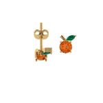 Orange-Ohrstecker Produktansicht, runder Stein und grünes Blatt, 14K vergoldete Fassung.