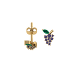 Weintraube-Ohrstecker Produktansicht, 925 Silber vergoldet, violett und grüne Steine.