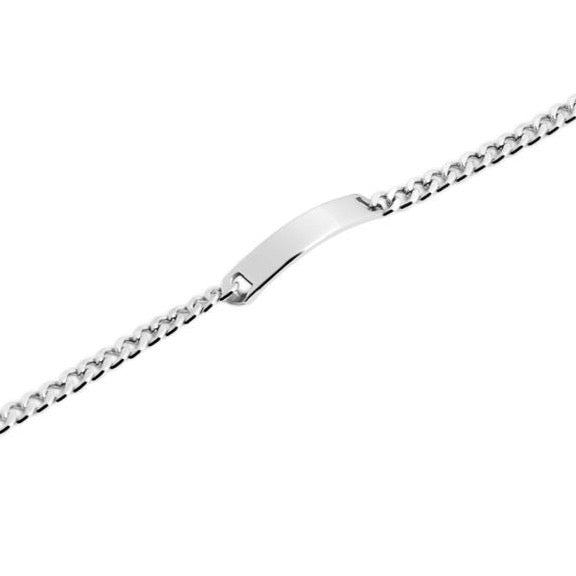 Detailansicht Partnerarmband mit Gravurplatte aus silbernem Edelstahl, mittelbreit.