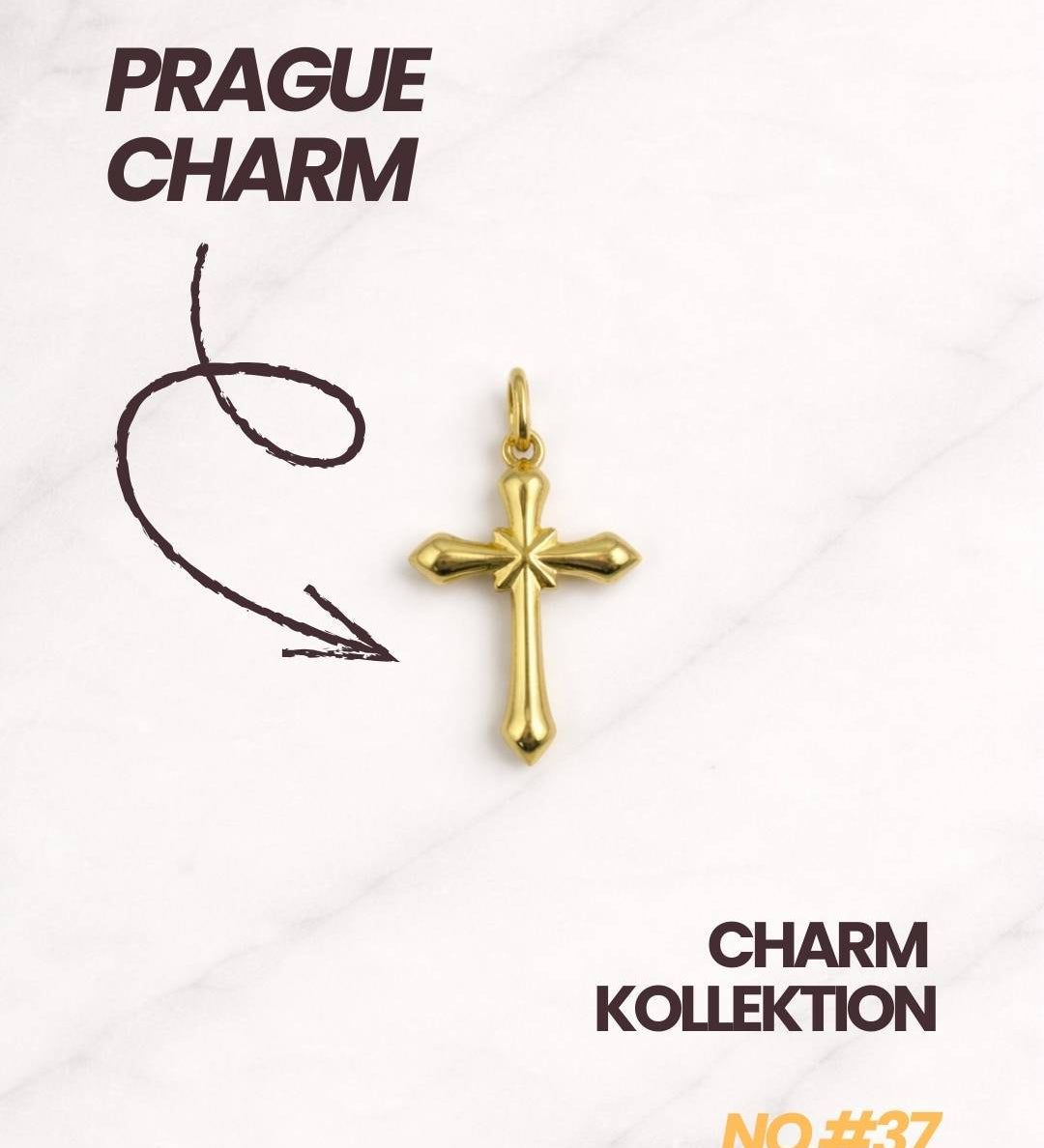Personalisierbarer Prague CHARM goldener Kreuz Anhänger für Frauen.