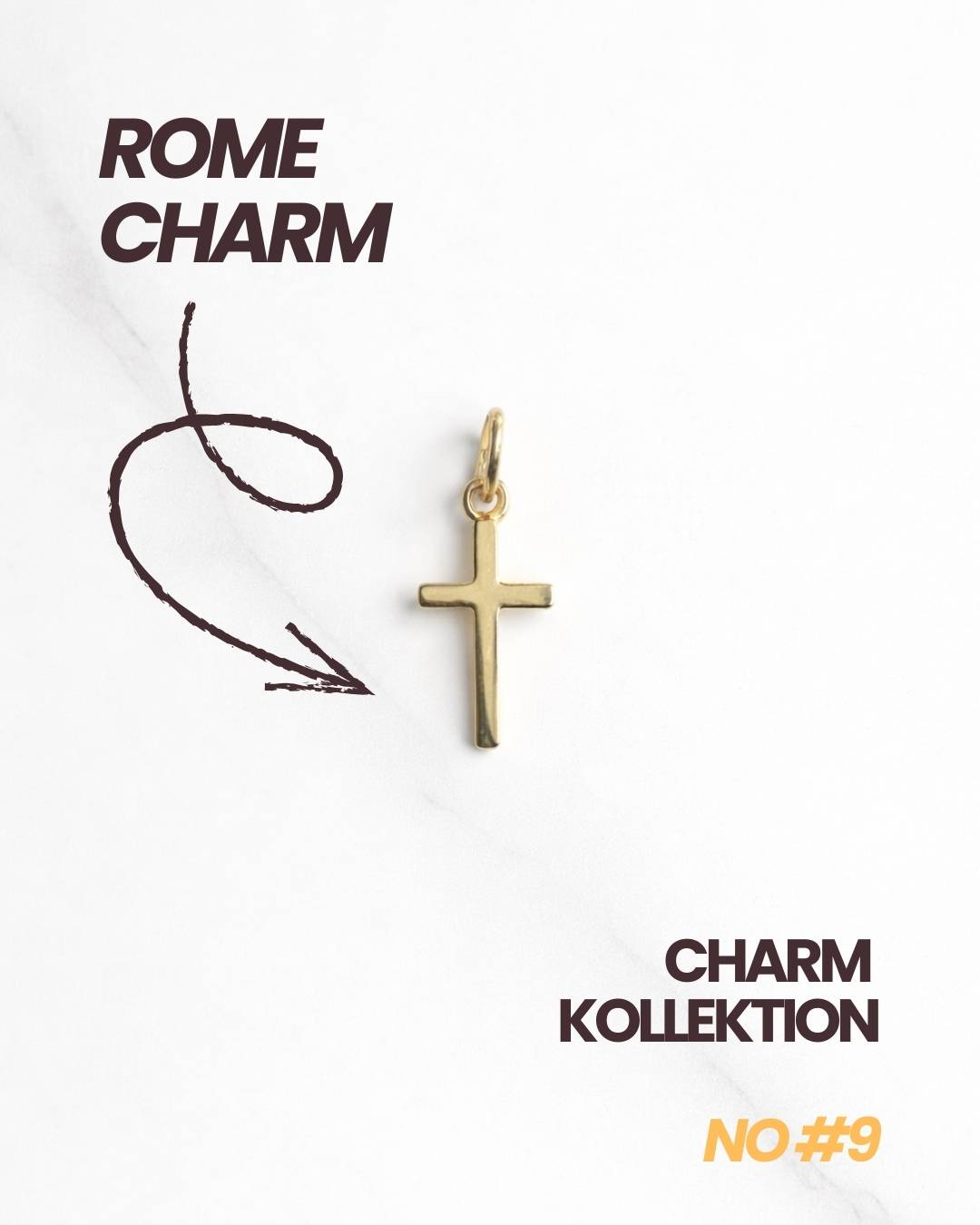Vergoldeter Kreuz-Anhänger Rome Charm – wasserfestes Kreuz-Charm für Kette oder Armband.
