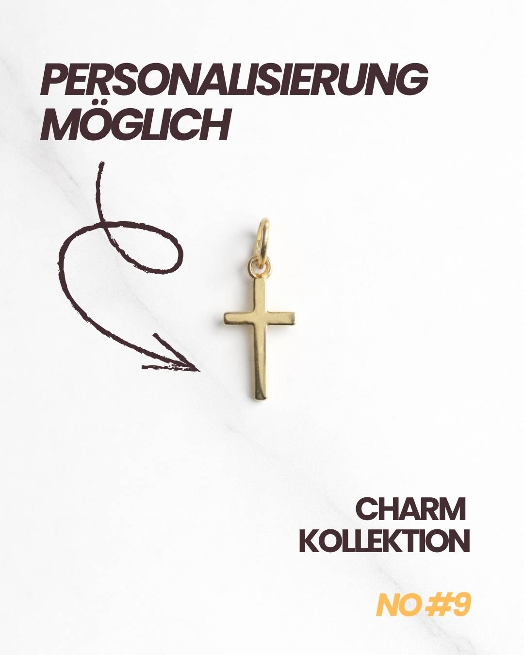 Personalisierbarer Rome Charm als Kreuz in Gold – Geschenkidee für Freundin, Mutter oder Frau.
