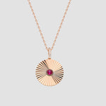 Runde Halskette Rosé mit rotem Zirkonia Stein, 925 Sterling Silber vergoldet, eleganter Damenschmuck