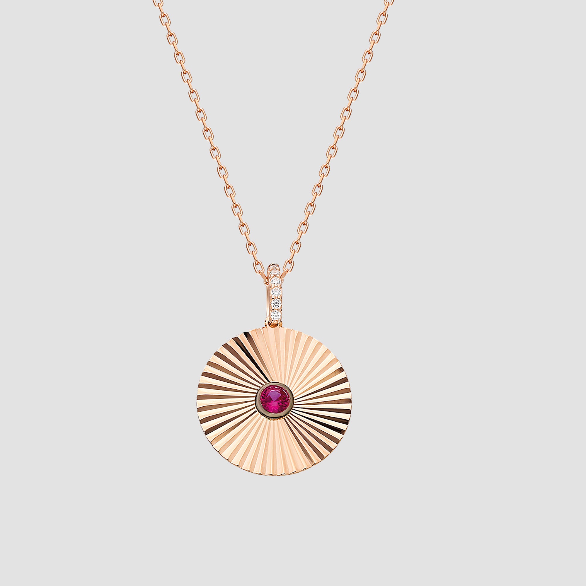 Runde Halskette Rosé mit rotem Zirkonia Stein, 925 Sterling Silber vergoldet, eleganter Damenschmuck