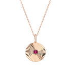 Runde Ketten Anhänger Rosé mit rotem Zirkonia und Variante mit weißem Stein, eleganter Damenschmuck