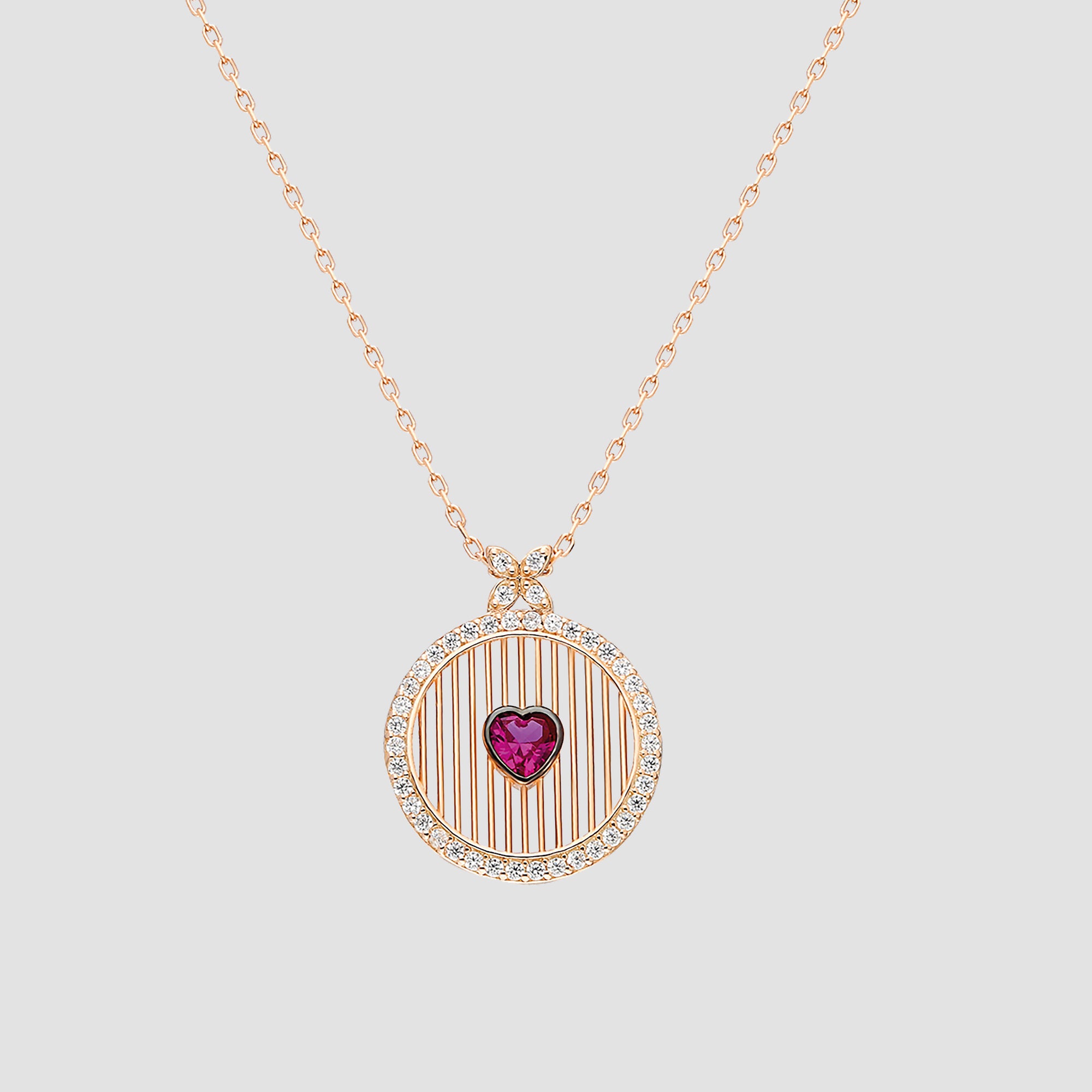 Runde Rosé Halskette mit rotem Herz-Zirkonia aus 925 Sterling Silber, vergoldet, romantisches Schmuckstück für Damen