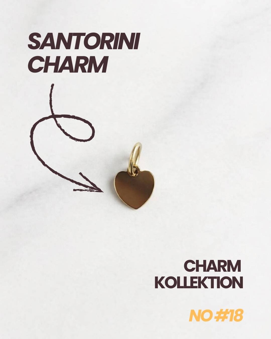 Santorini CHARM Herz Gold mit Schriftzug „Santorini Charm“ – edler Damen Charm für Kette oder Armband.