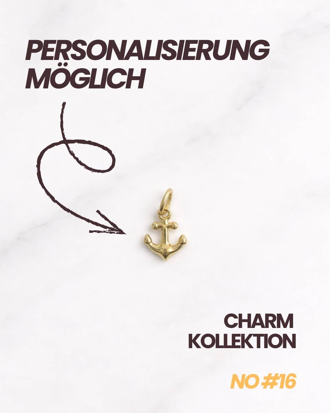 Personalisierung möglich: Sydney Charm Anker in Gold, 18K vergoldet und wasserfest.