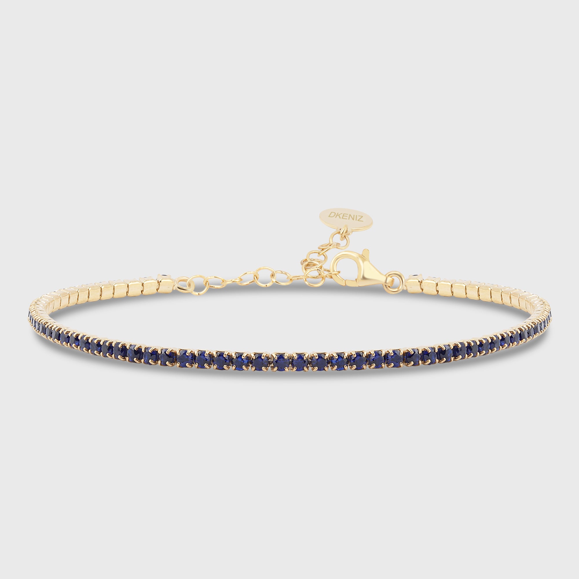 Goldenes Tennisarmband mit blauen Saphir-Zirkonia, verstellbare filigrane Armkette für Damen.