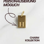 Rechteckiger 14-Karat vergoldeter Initial Charm, kombinierbar mit allen Ketten
