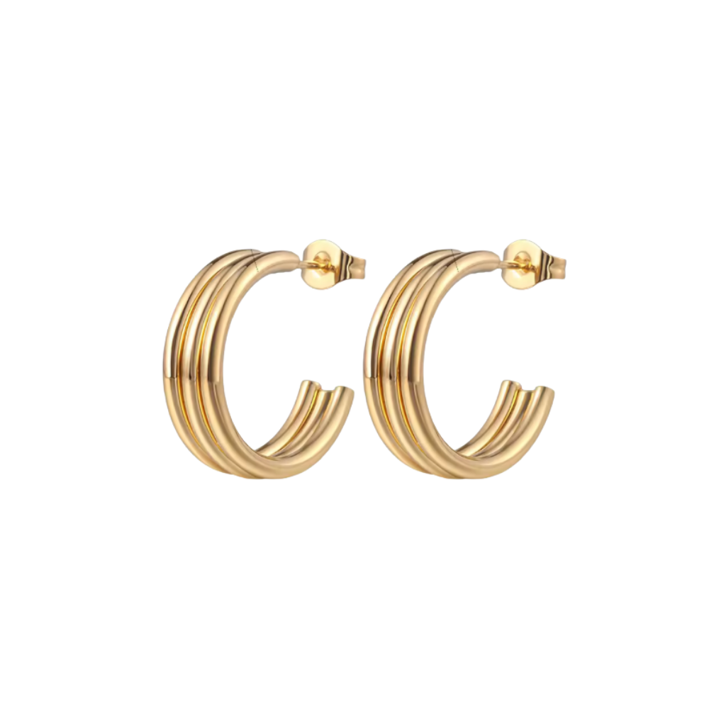 Triple Circle Hoop Ohrringe in Gold, 316L Edelstahl, wasserfest, hypoallergen, eleganter Schmuck
