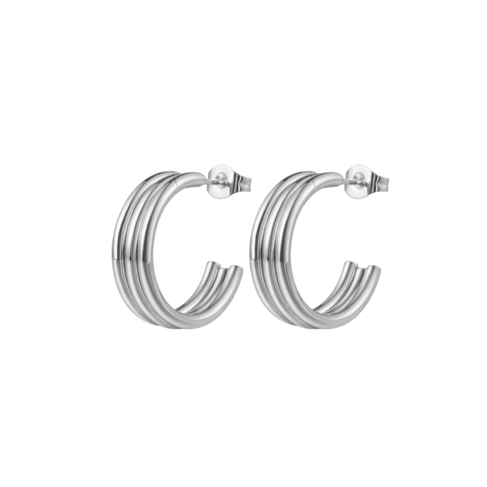 Triple Circle Hoop Ohrringe in Silber, Edelstahl, wasserfest & allergiefreundlich, modernes Schmuckdesign