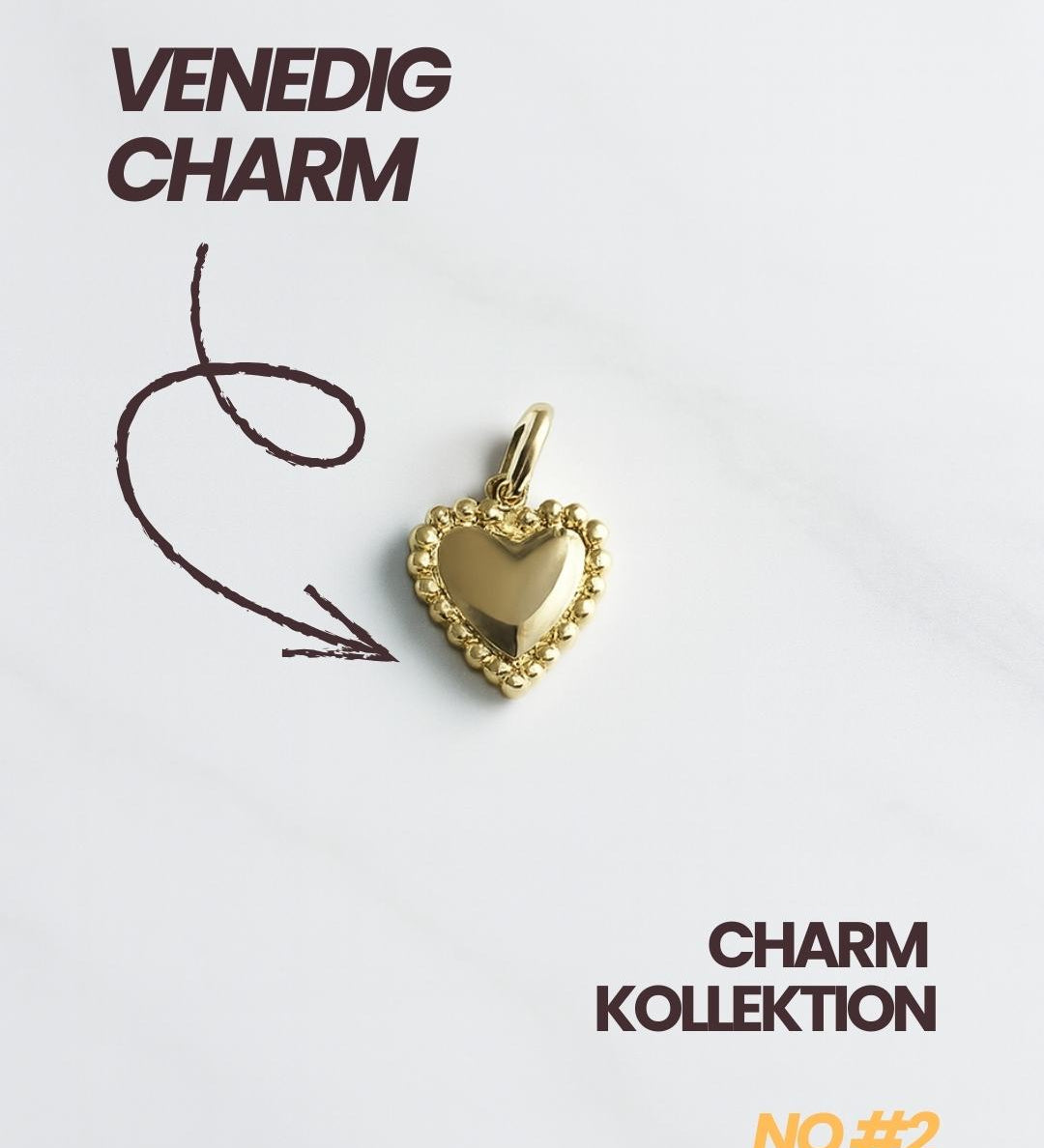 Goldenes Herz Charm mit strukturiertem Rand für Mix & Match Schmuck