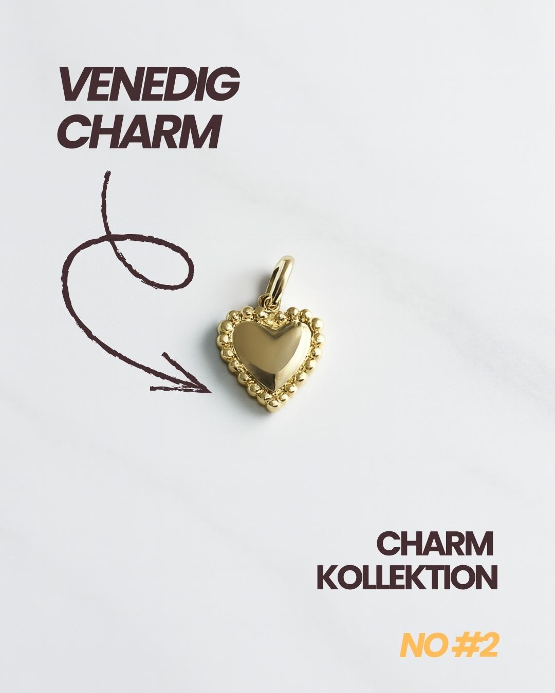 Goldenes Herz Charm mit strukturiertem Rand für Mix & Match Schmuck