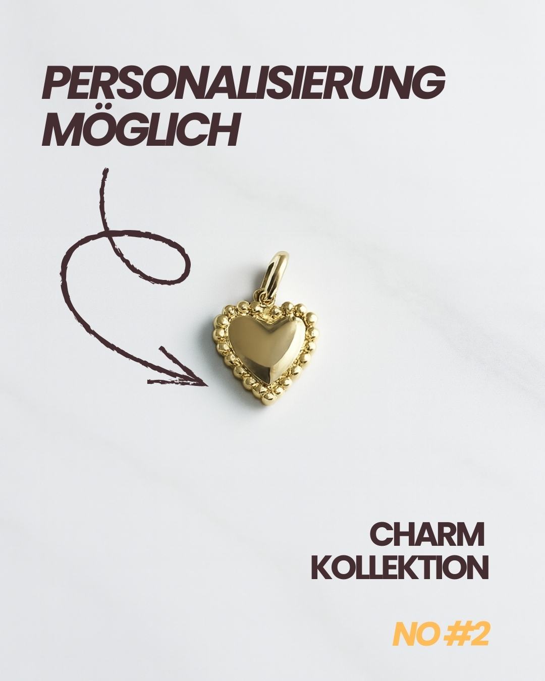 Personalisierbarer Herz Charm aus 14k vergoldetem Schmuckstahl