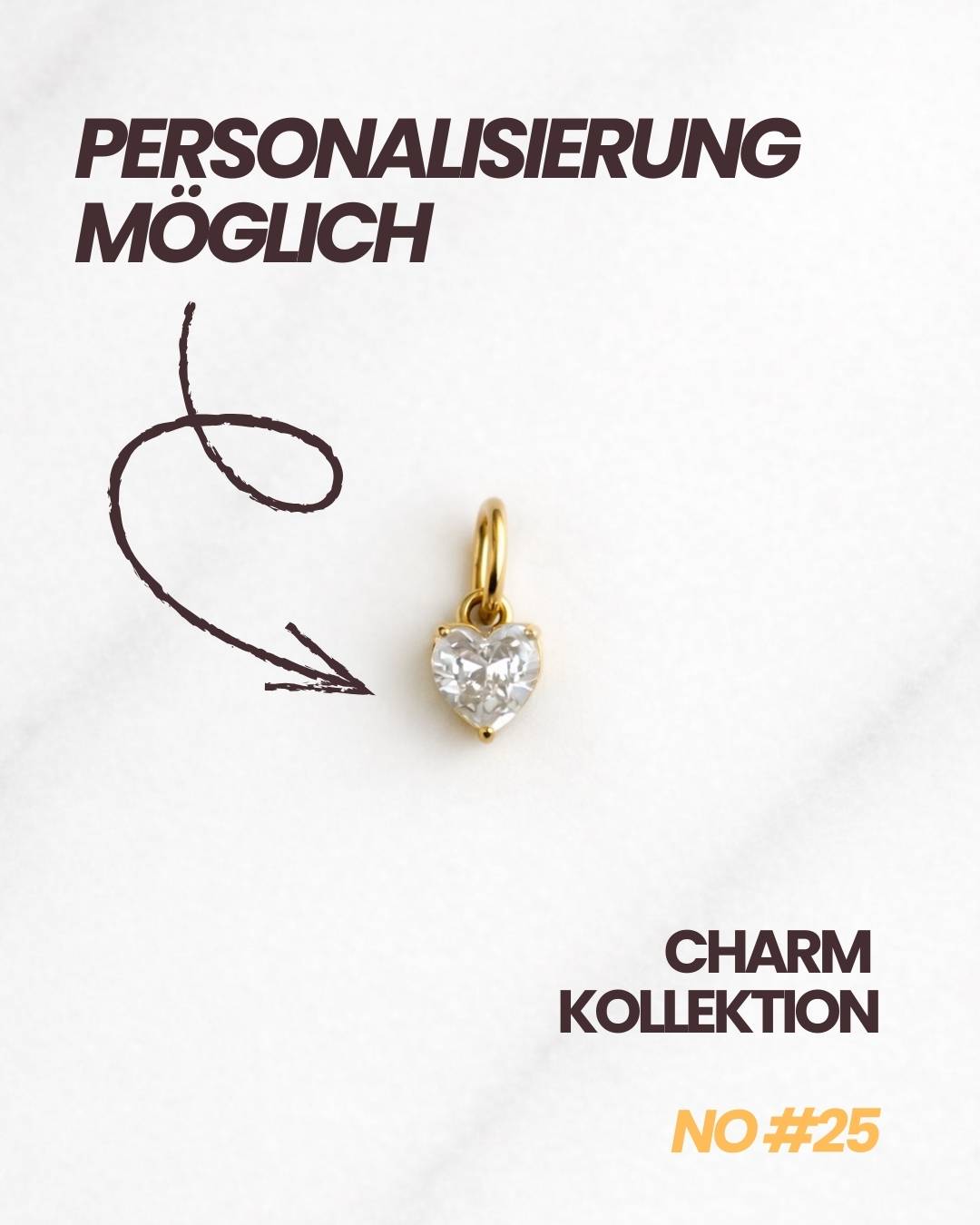 Venice CHARM kleiner goldener Herzanhänger mit funkelndem Stein, ideal zum Personalisieren.