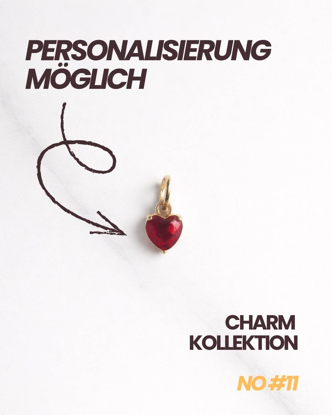 Verona Charm Herzanhänger gold/rot – Hinweis „Personalisierung möglich“ für deine Charm-Kollektion.