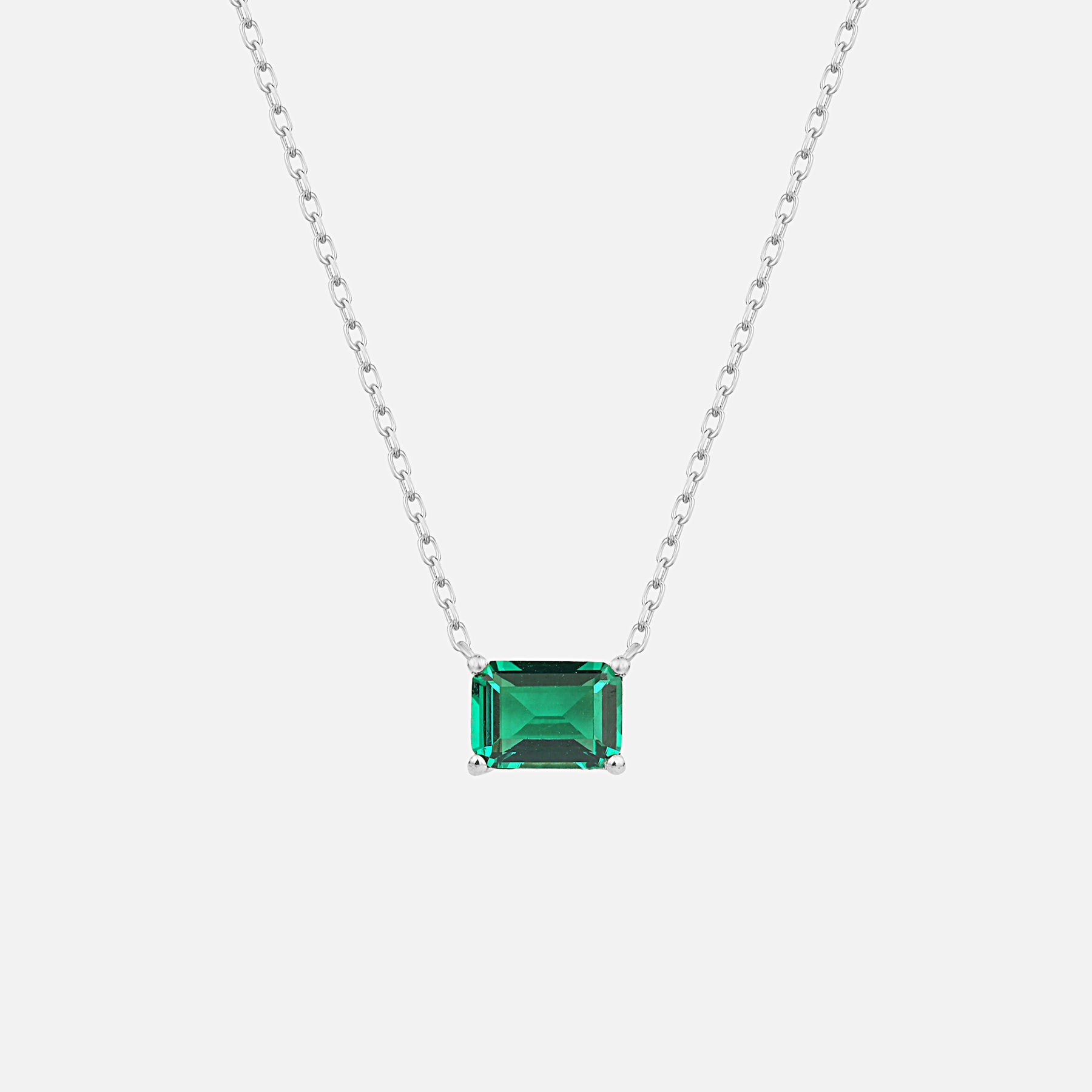Solitär Green Emerald Cut Chain - Silber