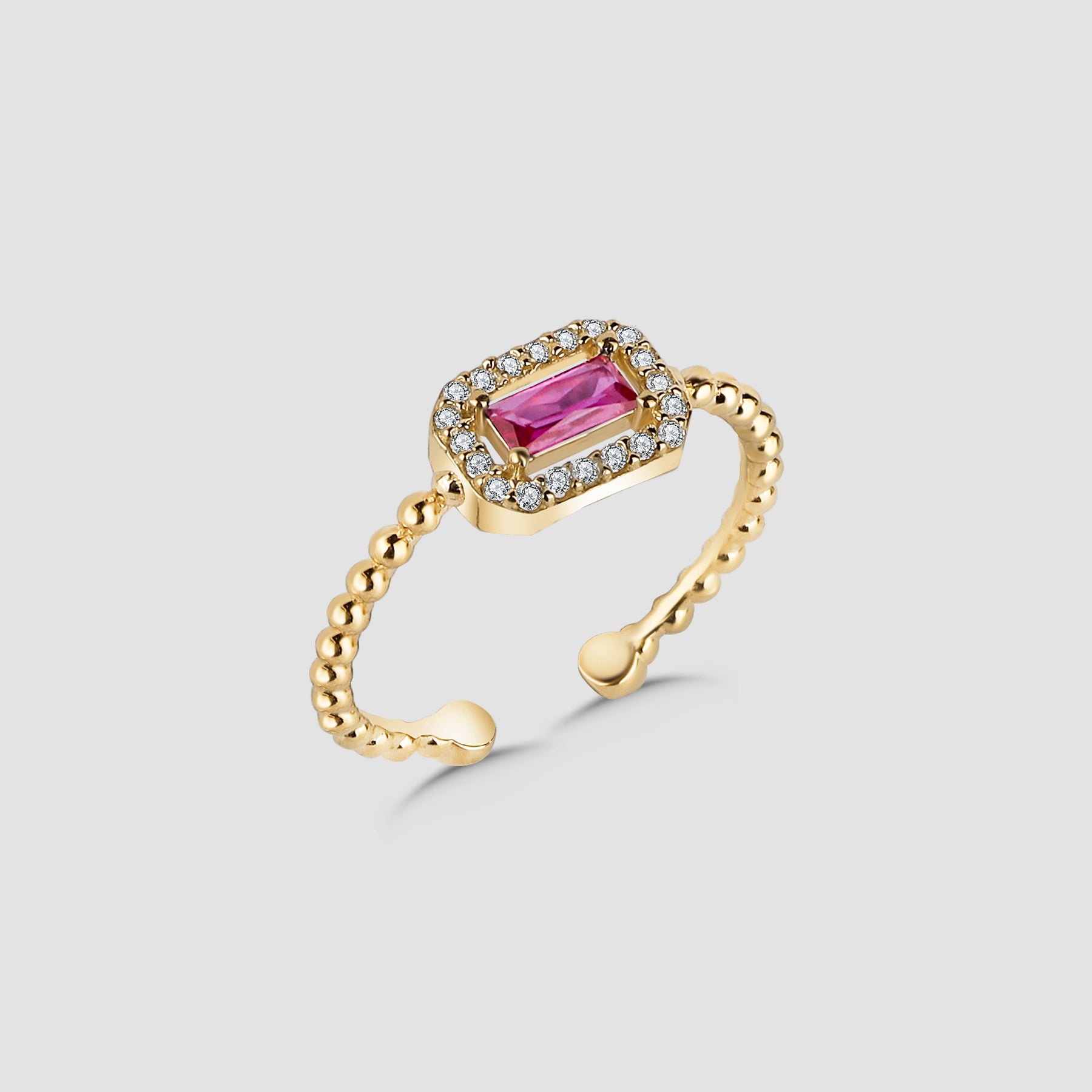 Baguette Ruby Ring Shiny Wreath - Gold