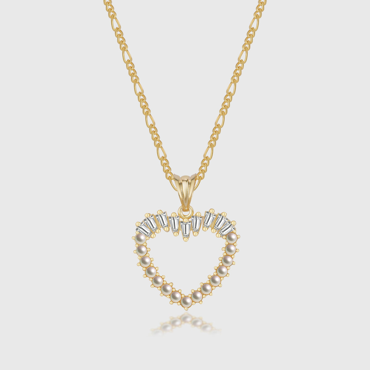 Heart Pearl X Baguette Halskette - Gold