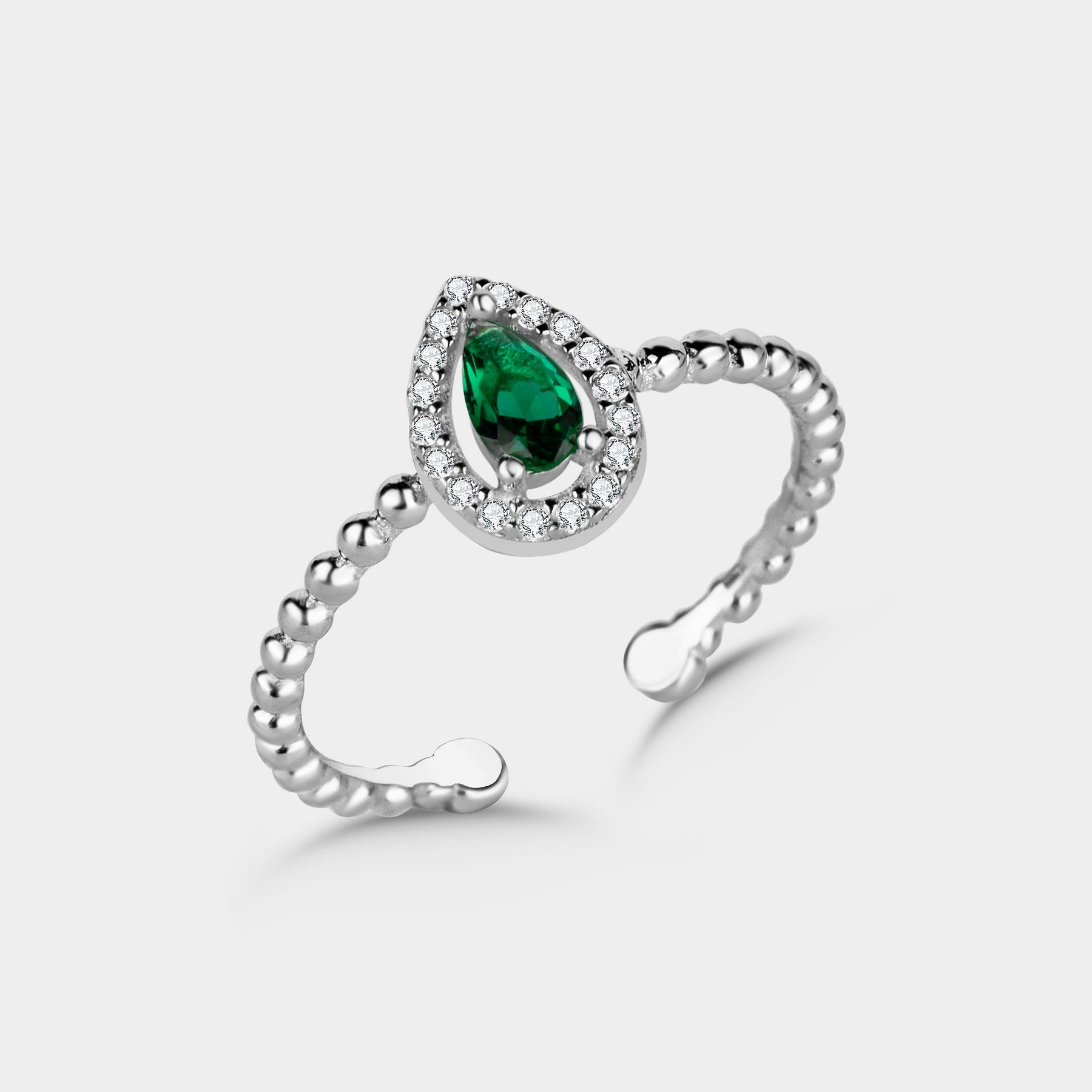 Drop Emerald Ring Shiny Wreath - Silber