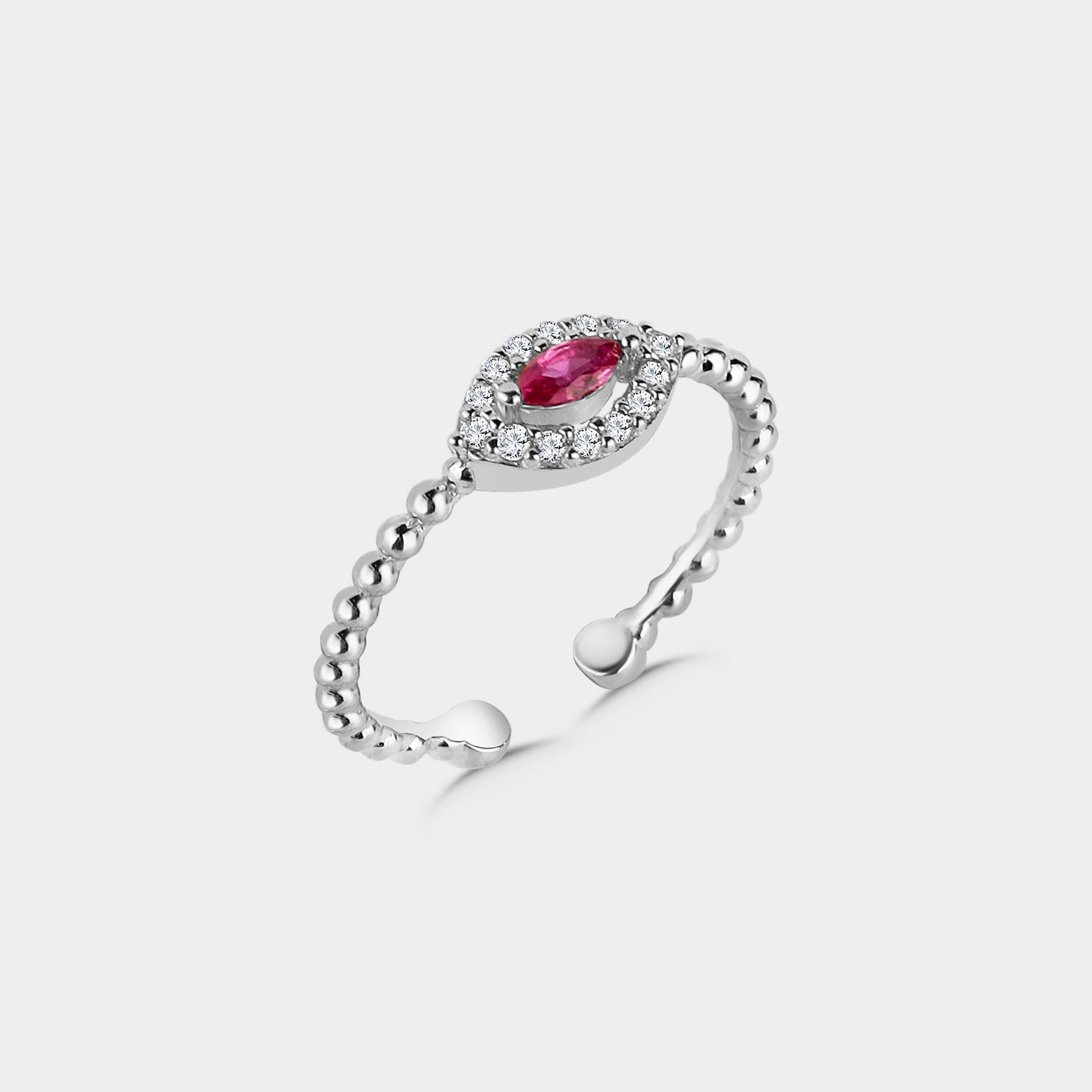 Navette Ruby Ring Shiny Wreath - Silber