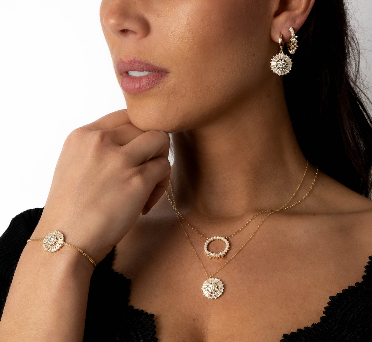 Pearl X Baguette Halskette - Silber