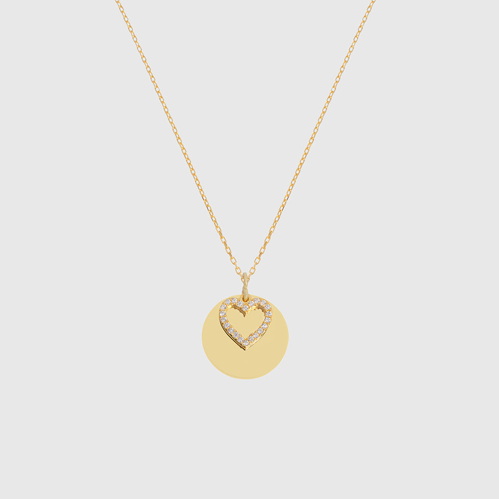 Halskette mit Herz und Kreisanhänger - Gold
