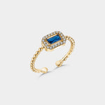 Baguette Blue Ring Shiny Wreath in Gold – verstellbarer Damenring mit blauem Baguette-Zirkonia.
